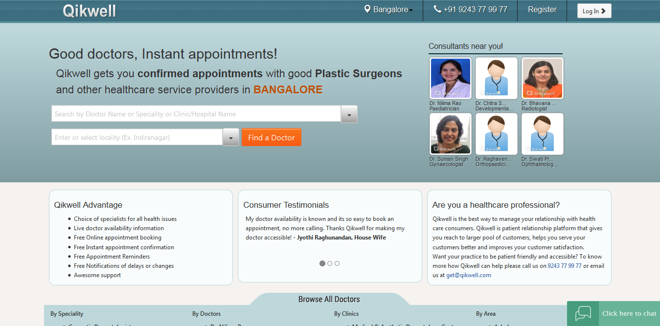 Find a good doctor, get a confirmed appointment in Bangalore - Qikwell